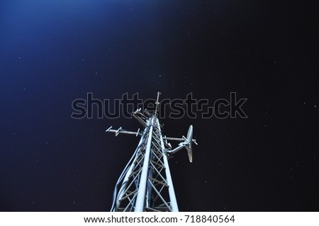 This photo is taken on the mountain Vodno in Skopje, Macedonia. The light from the left is from the big cross, which is next to this antenna.  