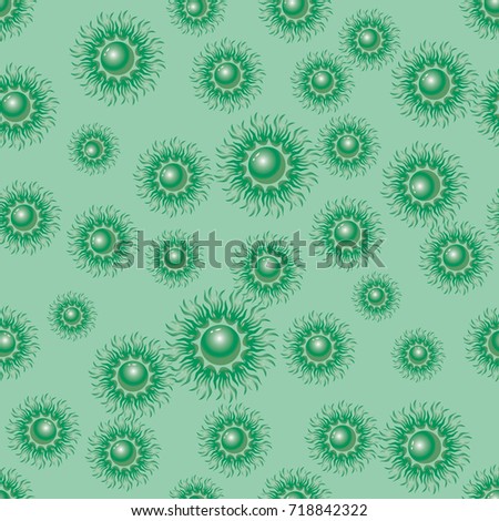 Virus. Coronavirus. Seamless background of green virus molecules. COVID-19. Vector illustration