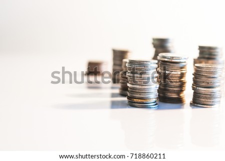 rows of coins, business, Finance and banking concept