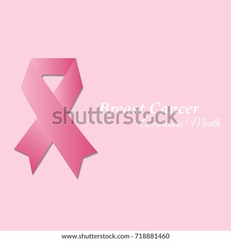 Realistic pink ribbon, breast cancer awareness symbol, isolated on pink. Vector illustration.