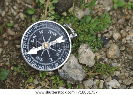 Magnetic compass on nature background
