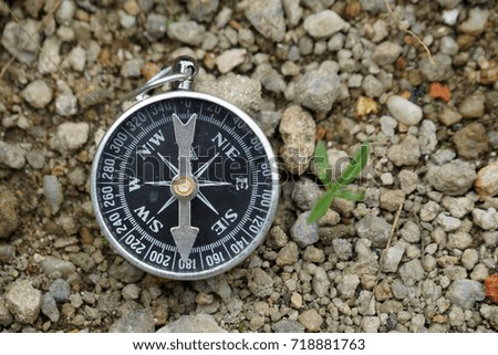 Magnetic compass on nature background