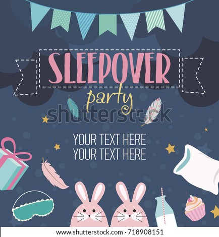 Slumber party invitation card. Birthday invitation card. Vector illustration
