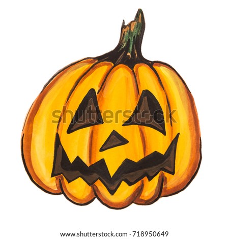 A square picture of a pumpkin painted on white paper.