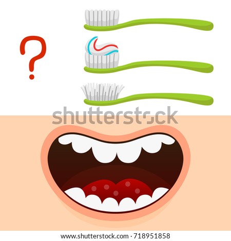 Cartoon mouth and different state of the toothbrush,  oral dental hygiene, set, collection, vector.