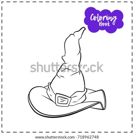 Vector outline illustration of a witch hat for halloween on a white background