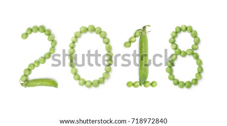 2018. Set of numbers new year with unique design of the pods of green peas. Each figure represents a unique and inimitable combination of pods and peas.