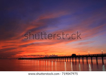 Beautiful sunrise on the sea and the harbor