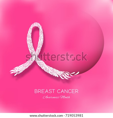 Breast cancer awareness month poster with pink ribbon.