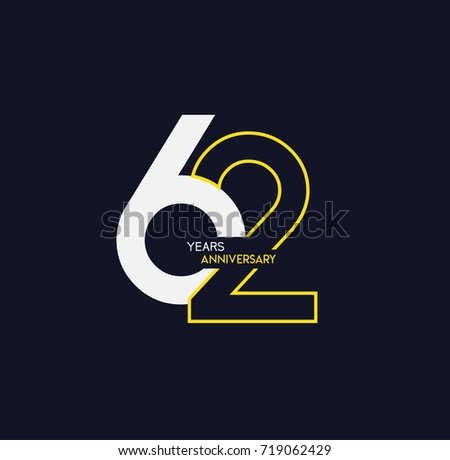 62 anniversary elegance gold logo. linked number with swoosh on black background Royalty-Free Stock Photo #719062429