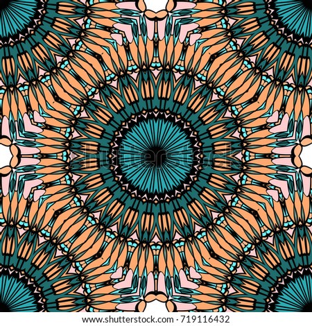 Coloring seamless pattern with flower mandala design. brown, green background. vector illustration