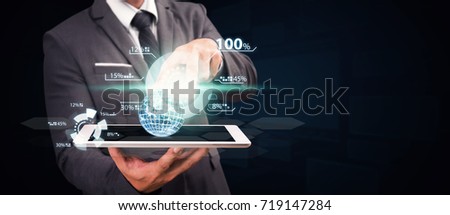 Business Growth from digital tablet for global report : Elements of this image furnished by NASA