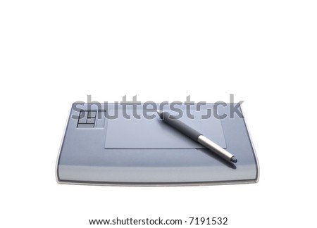 A graphic tablet with pen isolated on white background