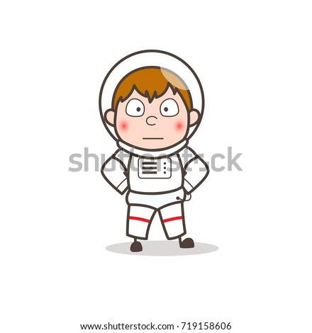 Cartoon Scared Spaceman Face Expression Vector Illustration