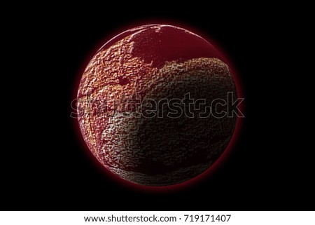 Red danger planet, photo texture, isolated on black