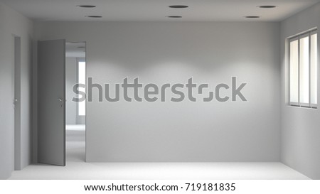 White empty room modern space interior 3d rendering and sunlight Royalty-Free Stock Photo #719181835