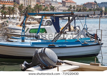 Scenic picture of a white yacht on the adriatic sea, dalmatian coast in Split, Croatia