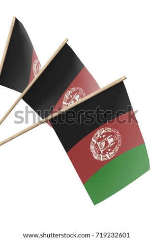 Afghanistan, multiple small flags hanging, isolated on white background