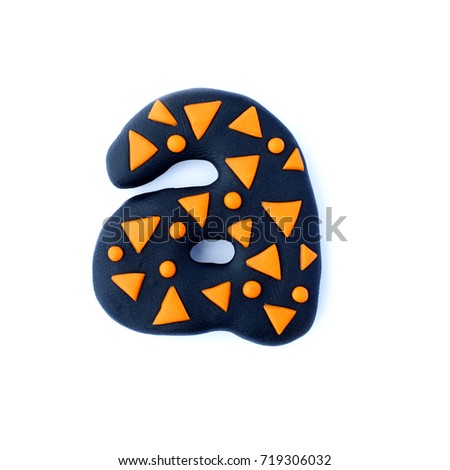 3d black and orange text word letter A isolated on white background. Cute cartoon children's style figures handmade handicraft for clay