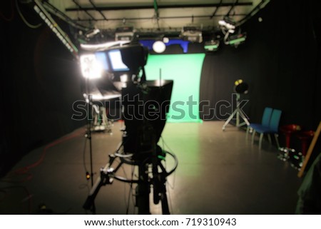 Television studio, hromakey. Blurred background.