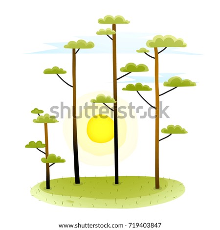 Summer nature landscape with trees grass and lawn.