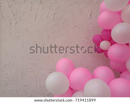 Set of pink, white with helium balloon. Party balloons for event design. Party decorations for birthday, anniversary, celebration, wedding. Balloon