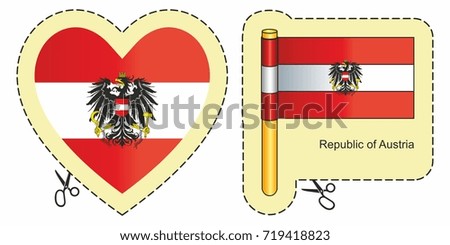 Flag  Austria. Vector cut sign here, isolated on white. Can be used for design, stickers, souvenirs.