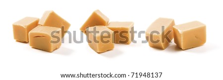 Different groups of caramel candy, isolated on a white background. Royalty-Free Stock Photo #71948137