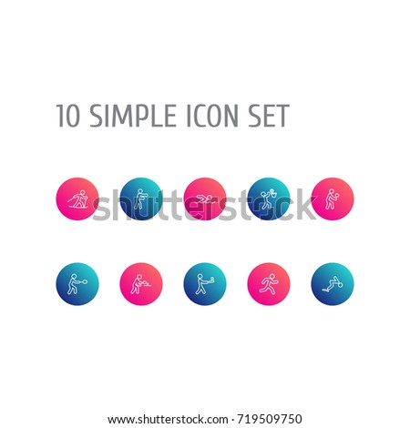 Set Of 10 Fitness Outline Icons Set.Collection Of Ski Running, Batting, Swimming And Other Elements.