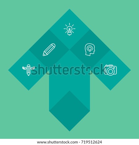 Set Of 5 Creative Outline Icons Set.Collection Of Writing, Idea, Dslr Camera And Other Elements.