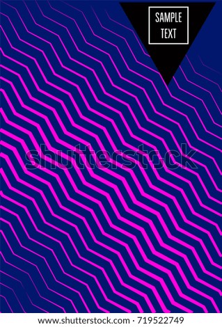 Neon minimal cover template. Contrast geometric 80s style poster background. Linear halftone stripes, waves, zigzag, triangle design element. Vertical dynamic glitch simple flat minimal cover design.