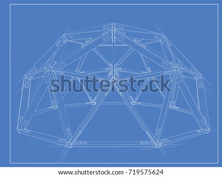 Drawing blueprint geodesic domes with lines of building.