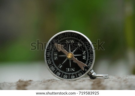 Magnetic compass over nature background