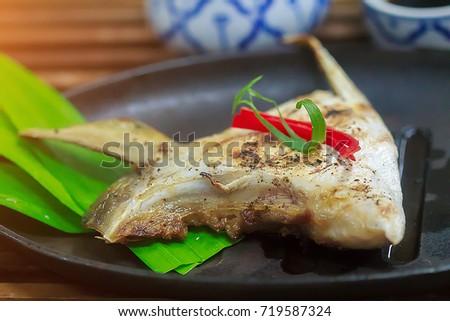 Seared yellow tail fish  gums special menu from chef create Thai style 