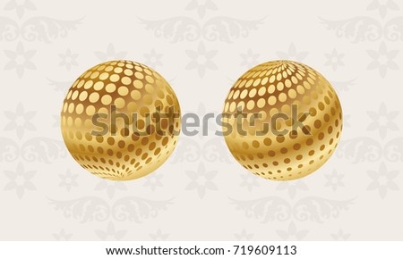 Japanese pattern background vector illustration. Set of Two Gold Globe Geometric Cover design, poster, card, template.