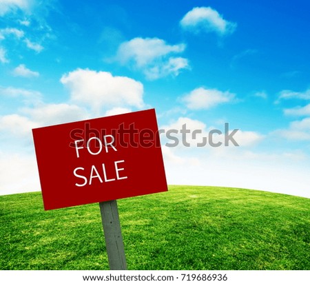 For sale sign on grass lawn 