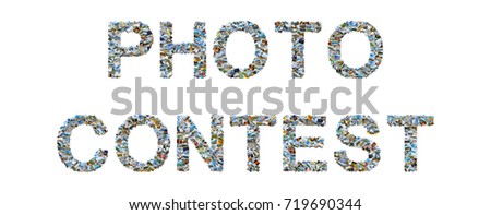 Photo collage - letters PHOTO CONTEST made of mix of travel photos isolated on white background
