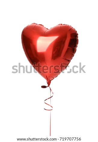 Single big  red heart balloon object for birthday party isolated on a white background