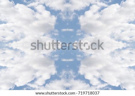 Abstract blue cloudy sky background pattern with fancy kaleidoscope effect texture. 
Image with symmetry design for fantasy imagination for creative concept