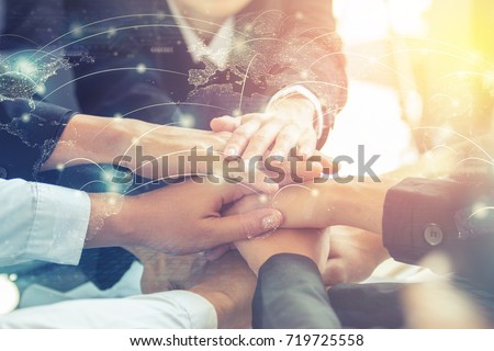 People of different nationalities, communication, teamwork. Technology of global business , world connection unity communication. Internet concept. Elements of this image furnished by NASA. Royalty-Free Stock Photo #719725558