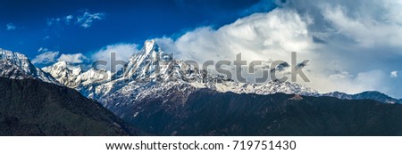 Panoramic View of Machapuchare Peak (Fishtail Mountain) from Sinuwa, Nepal