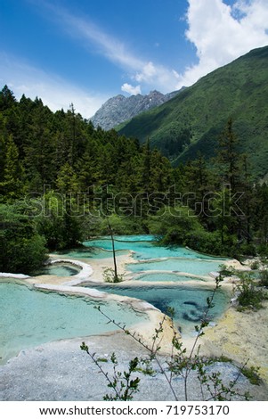 Flamboyant Pond beautiful nature landscapes and pools at Huanglong Sichuan China