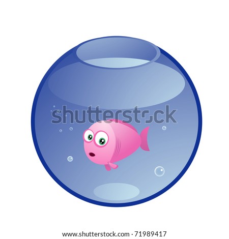 Vector illustration of surprised pink fish in the aquarium