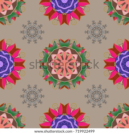 Flat Flower Elements Design. Colour Spring Theme seamless pattern Background. Flowers on beige, pink and magenta colors. Seamless Floral Pattern in Vector illustration.