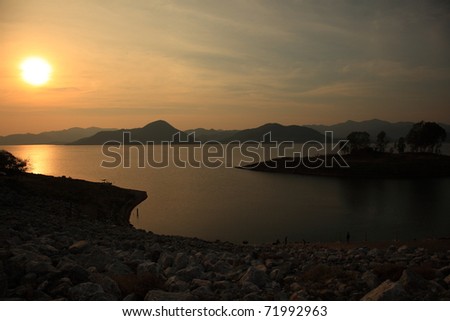 Sunset at Pranburi Dam Thailand.