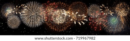 Fireworks and bokeh in New Year eve and copy space. Abstract background holiday.