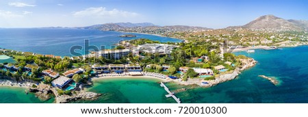 Panorama of the bay of Lagonisi, in Attica close to Athens, Greece, with turquoise waters and white beaches Royalty-Free Stock Photo #720010300