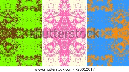 Abstract pattern is divided into three parts kaleidoscope for surface and textile design. Geometric background. Ink textured backdrop. Modern wallpaper tile.