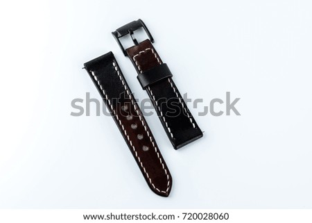 Watch with leather strap, isolated on a white background