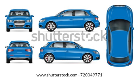 Blue SUV car vector mock up for car branding and advertising. Elements of corporate identity. All layers and groups well organized for easy editing and recolor. View from side, front, back and top.